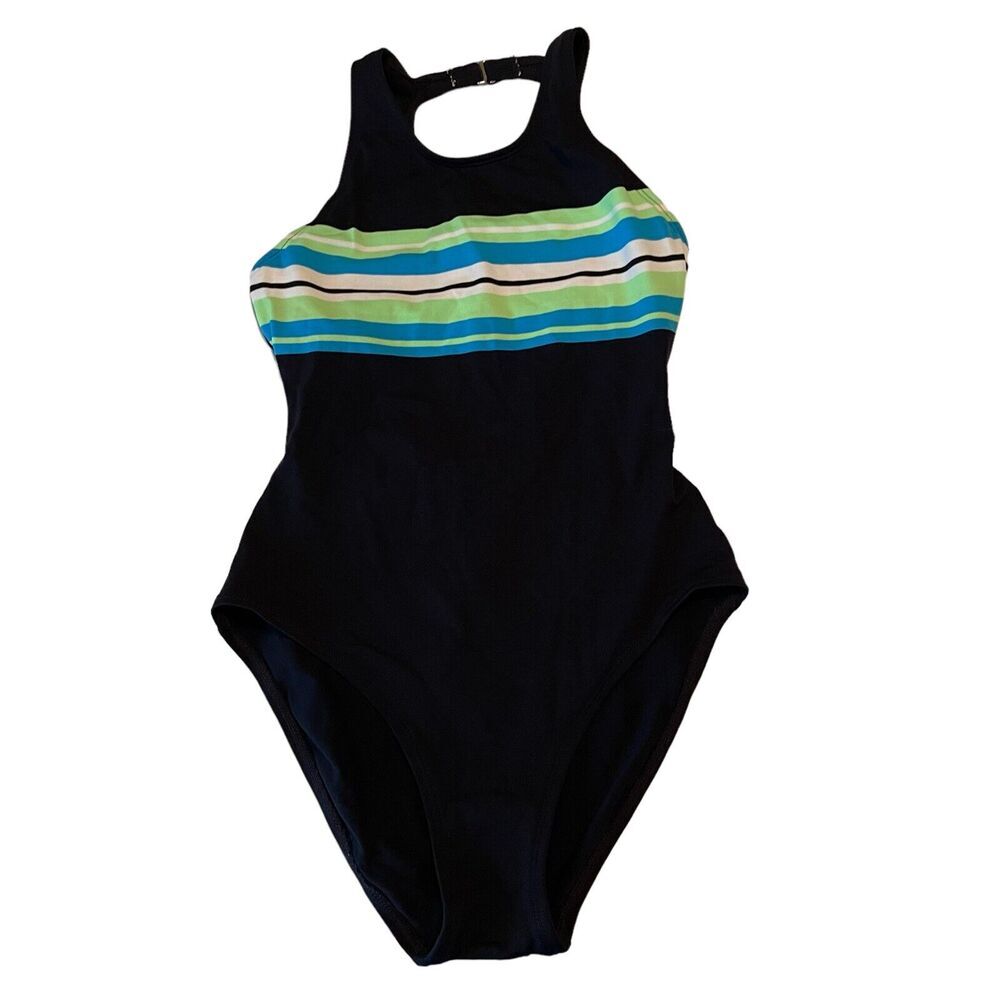 Vintage 70s Cole of‎ California Bathing Suit Black Striped Mod MCM Movie Prop
